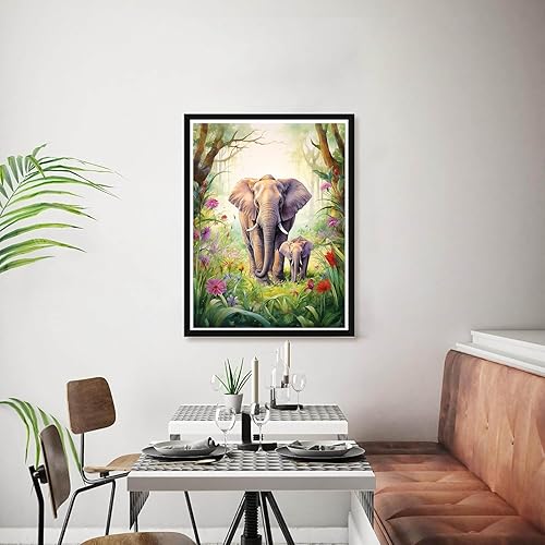Miniatura 7 de Bimkole Kits de pintura de diamantes 5D de elefante, taladro completo, puesta de sol, animales, diamantes de imitación, juego de bordado de pintura