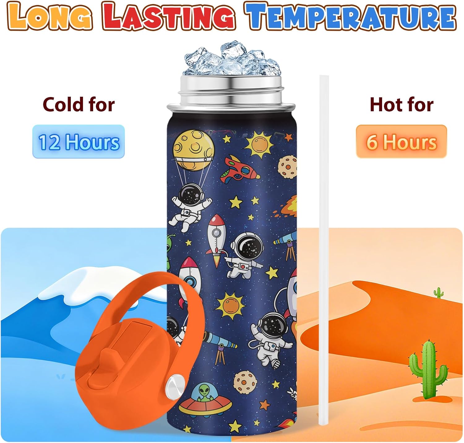 Space Astronomy Gifts for Kids - 18 Oz Kids Water Bottle with Straw Lid, Stainless Steel Insulated Tumbler, Leak Proof, BPA-Free, for Boys, School, Travel - Universe Children Birthday Gifts Cups(1pc) - Image 3