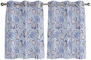 Coastal Seashells Kitchen Curtains Window Panels, Summer Nautical Coral Vintage Rustic Insulated Window Treatment Curtain, Grommet Curtains for Bedroom/Living Room 2 Piece 42" Wx45 L