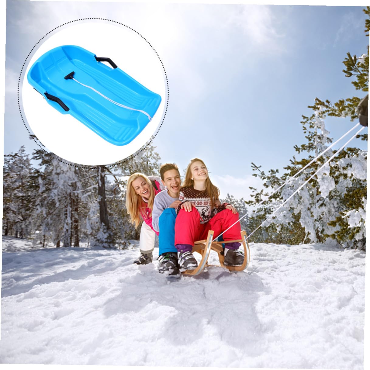 Mikinona Luge à Neige Plastique avec Poignées Et Cordes De Traction Glissière Hiver Extérieure Facile à Nettoyer Ranger