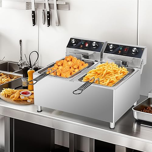 Miniatura 8 de ROVSUN Freidora eléctrica de 36 cuartos de galón con temporizador de 60 minutos, 240 V, 6600 W de doble tanque comercial con protección contra