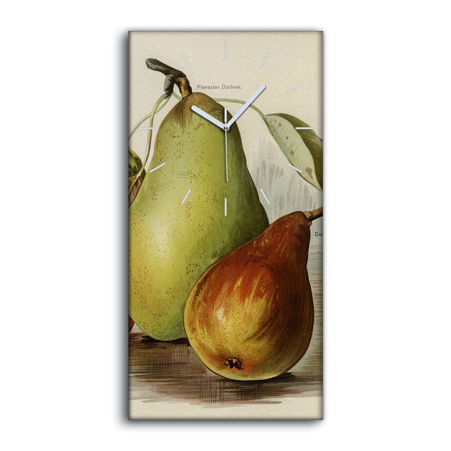 Horloge sur Toile Fruits Poires Feuilles 30x60cm de Style Art Moderne pour Salon