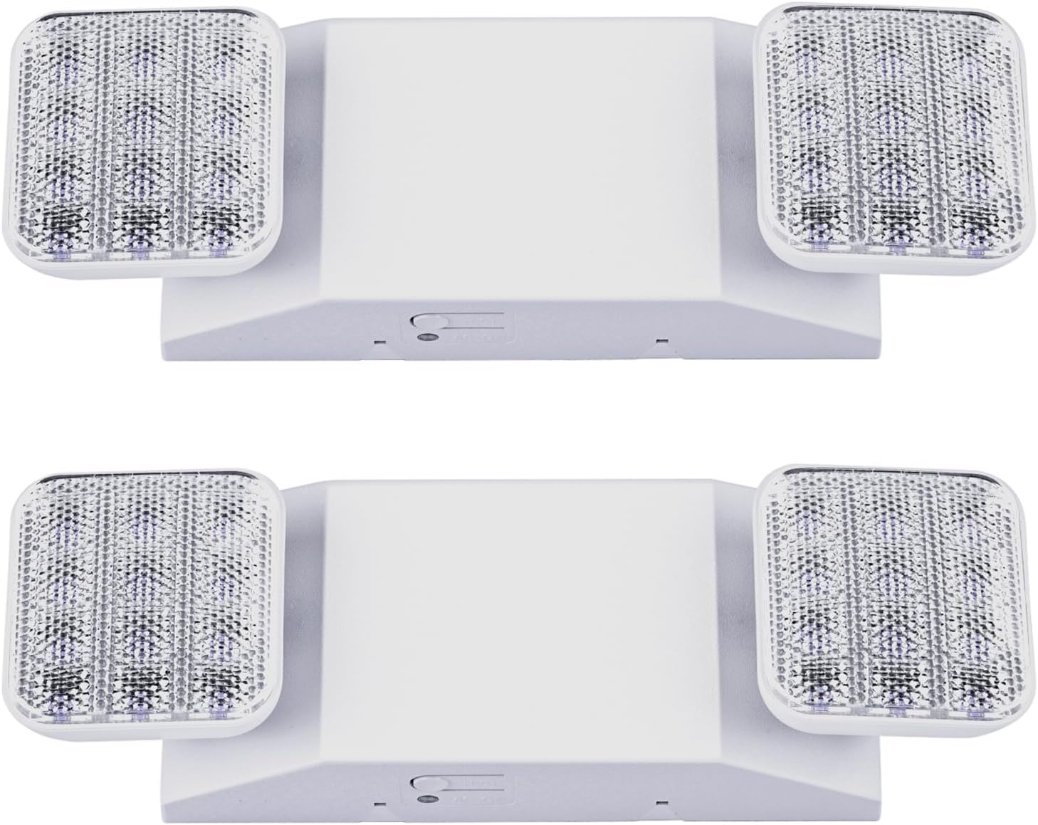 Indoor Emergency Lights with Battery Backup (90 Minutes), 2 Adjustable LED Heads of Power Outage, Wall Mount, Hard Wired, Test Switch and Charge Indicator 120-277V, Fire Resistant (UL 94V-0) 2 Pack.