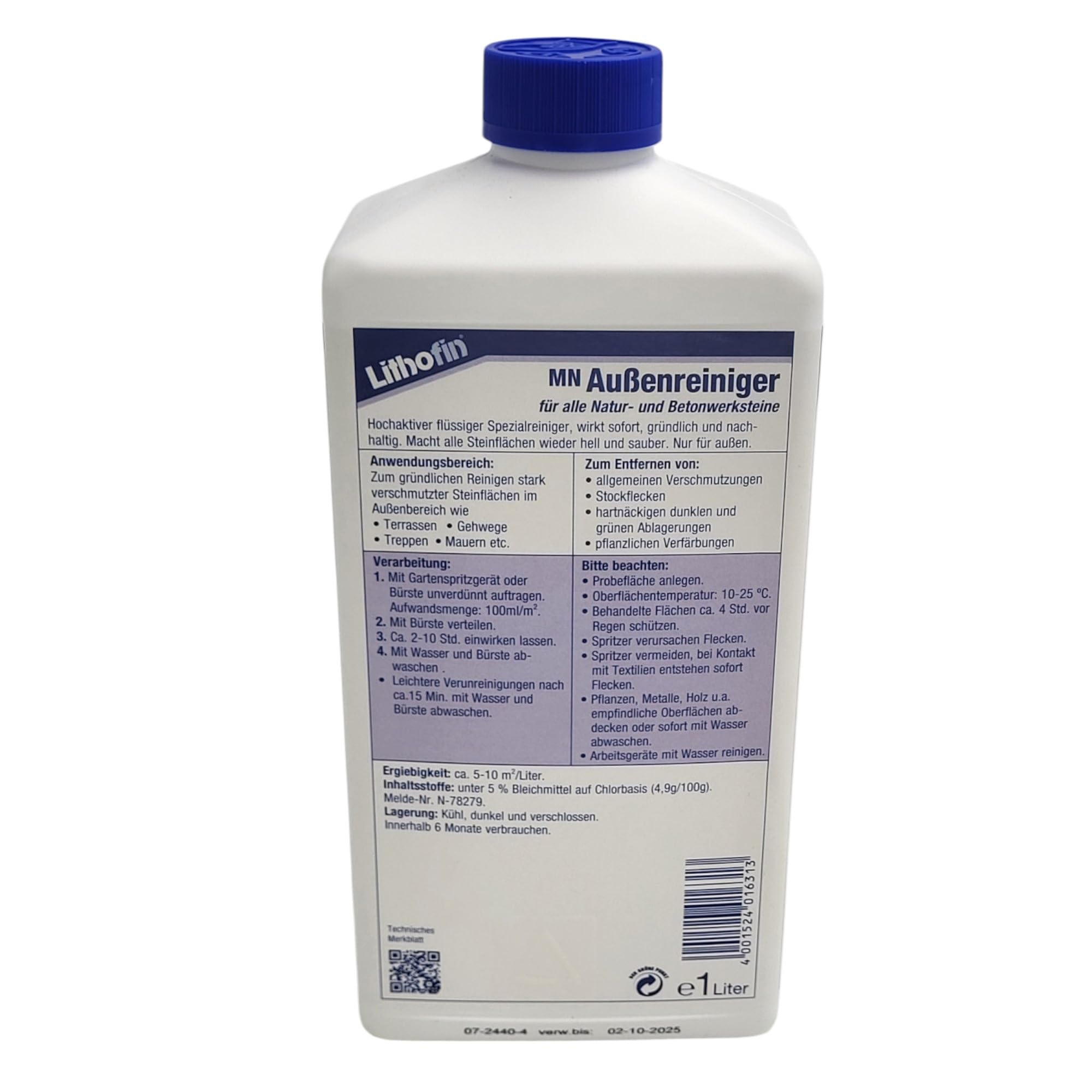 2 x Lithofin MN exterior limpiador para terraza, balcón, peatonal & trayectos – 1 litros – Efecto rápido y Intensivo