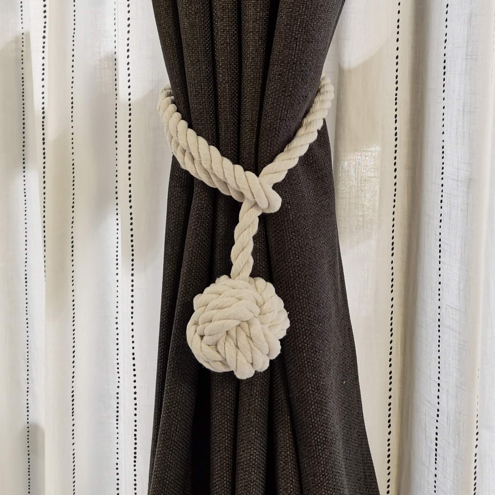 Lot de 4 embrasses à rideaux en corde de coton faites à la main - Accessoires de décoration pour rideaux, salon, bureau, fenêtre - Aucun outil nécessaire - Beige