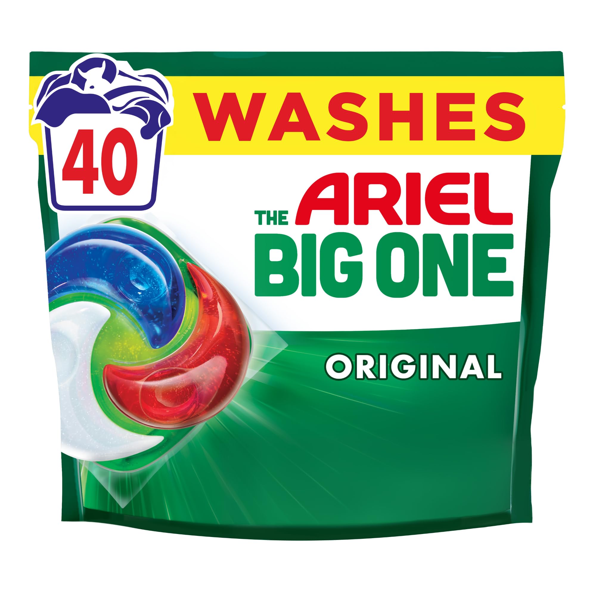 Ariel The Big One PODS, Washing Liquid Laundry Detergent Capsules 40 Washes, Original, 2X Stain & Odour Removal, Fast Dissolving Even in Cold