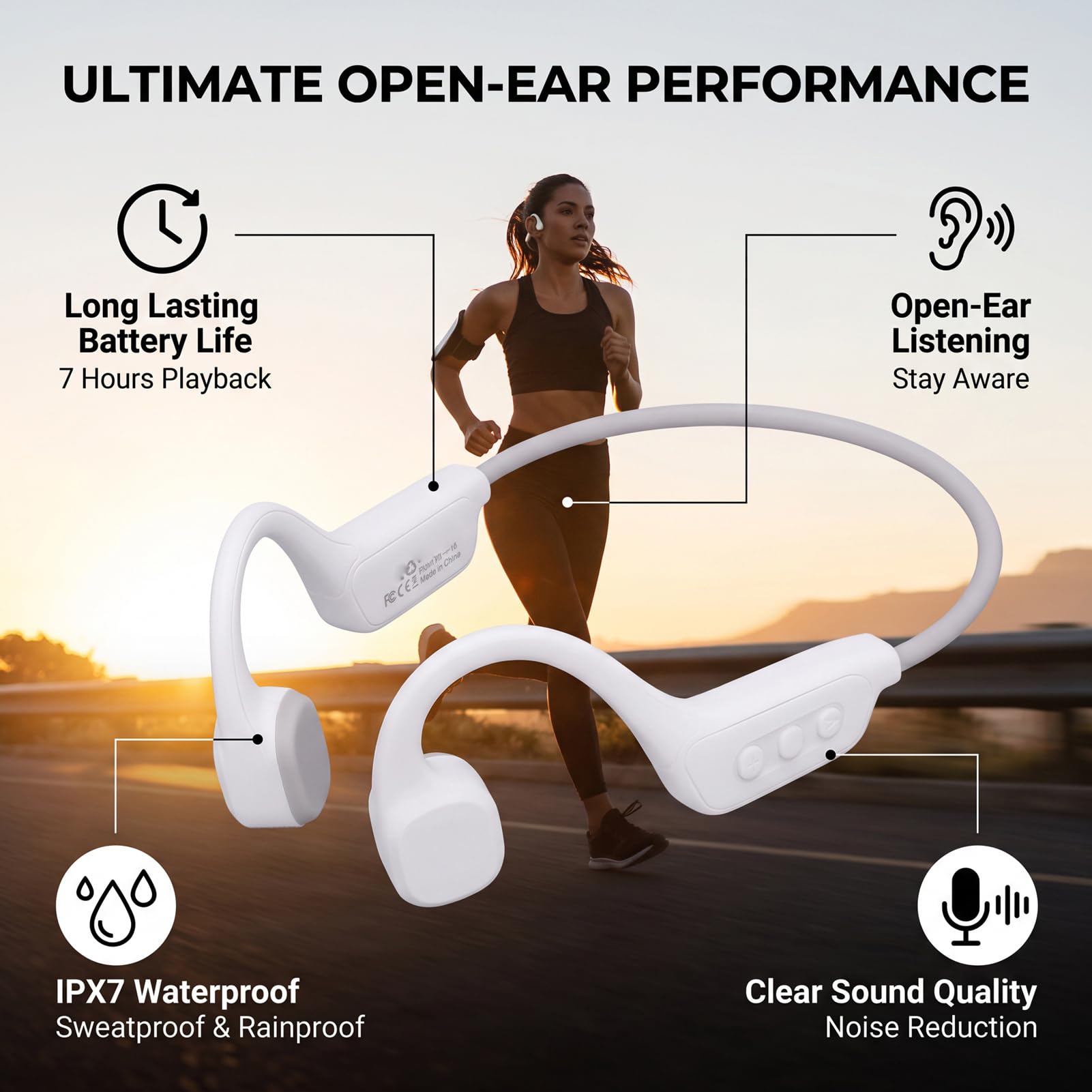 Cuffie a Conduzione Ossea, Bluetooth 6.0, 25g, IPX7 (WHITE) | Auricolari Sportivi Wireless, Struttura PC in ABS, Consapevolezza 'orecchio Aperto, Corsa, Ciclismo, Escursionismo