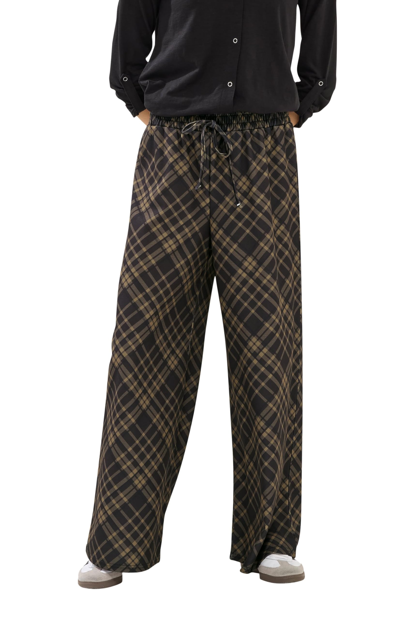 PixieGirl Petite Chocolate Brown Check Wide Leg Trousers Petite