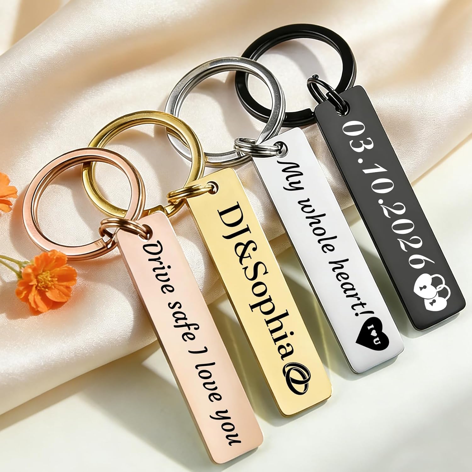 HJX Custom Keychain Personalized Double Side Key Chains with Name Text Customizable Keychain Gifts for Men Women Couples - Image 6