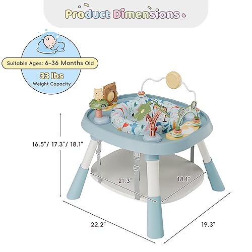 Miniatura 9 de Centro de actividades para bebés, centro de actividades para bebés con música, luces, 5 juguetes para bebés, puentes y gorilas, asiento giratorio de