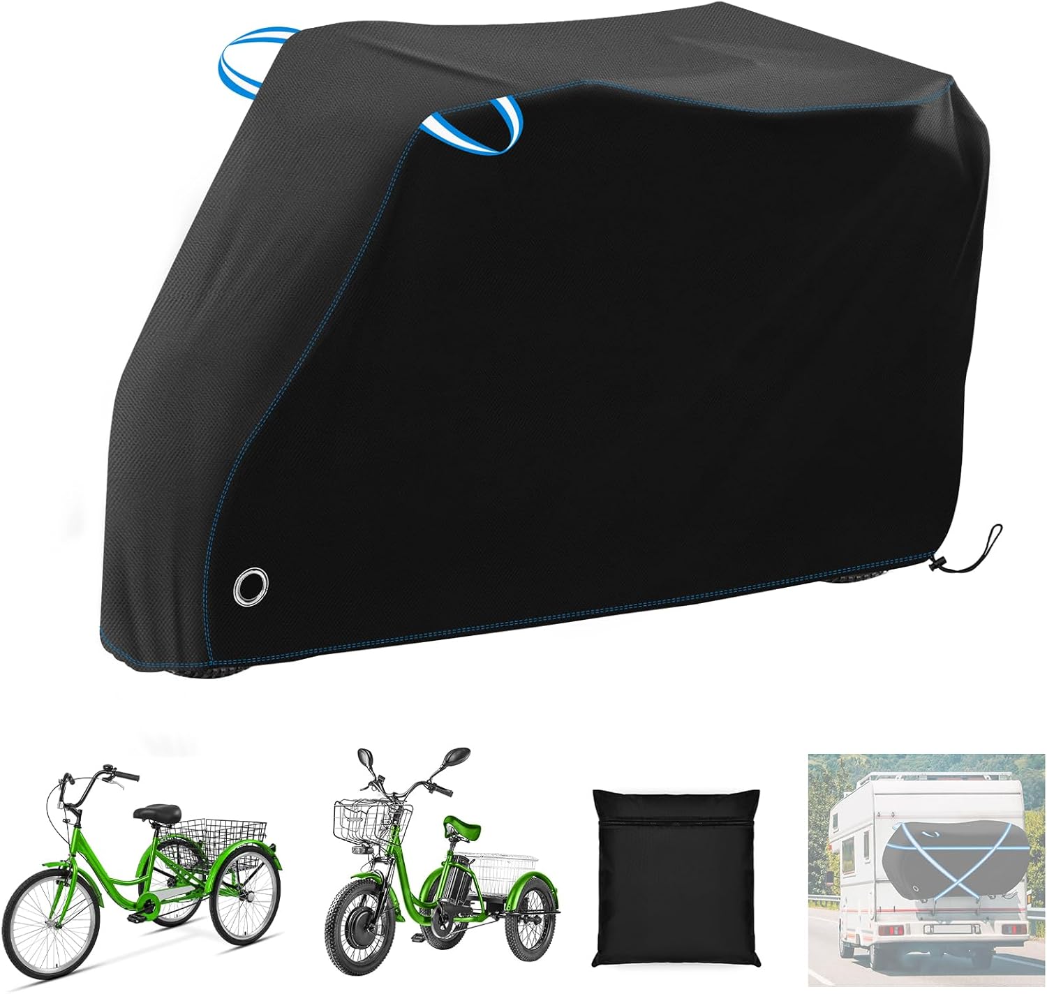 SIRUITON Adult Electric Tricycle Cover for Transport, 3 Wheel Bicycle Covers Heavy Duty 420D Oxford Strong UV Protection & Windproof, Waterproof Trike Bike Covers 70"L x 30"W x 44"H