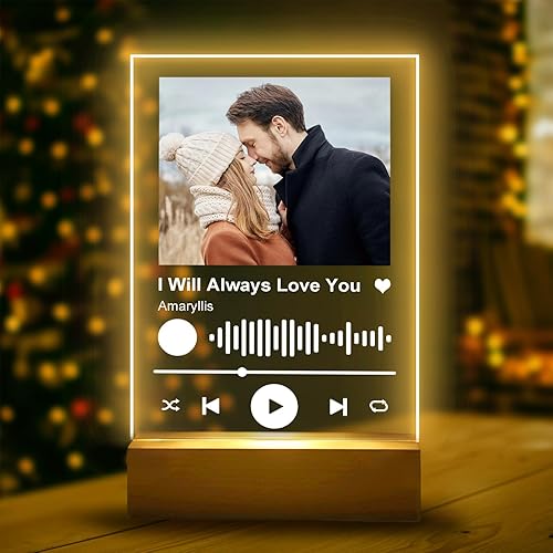 Placa personalizada de Spotify  Canción acrílica personalizada con cubierta de álbum de fotos  Luz nocturna LED grabada con imagen  Regalos