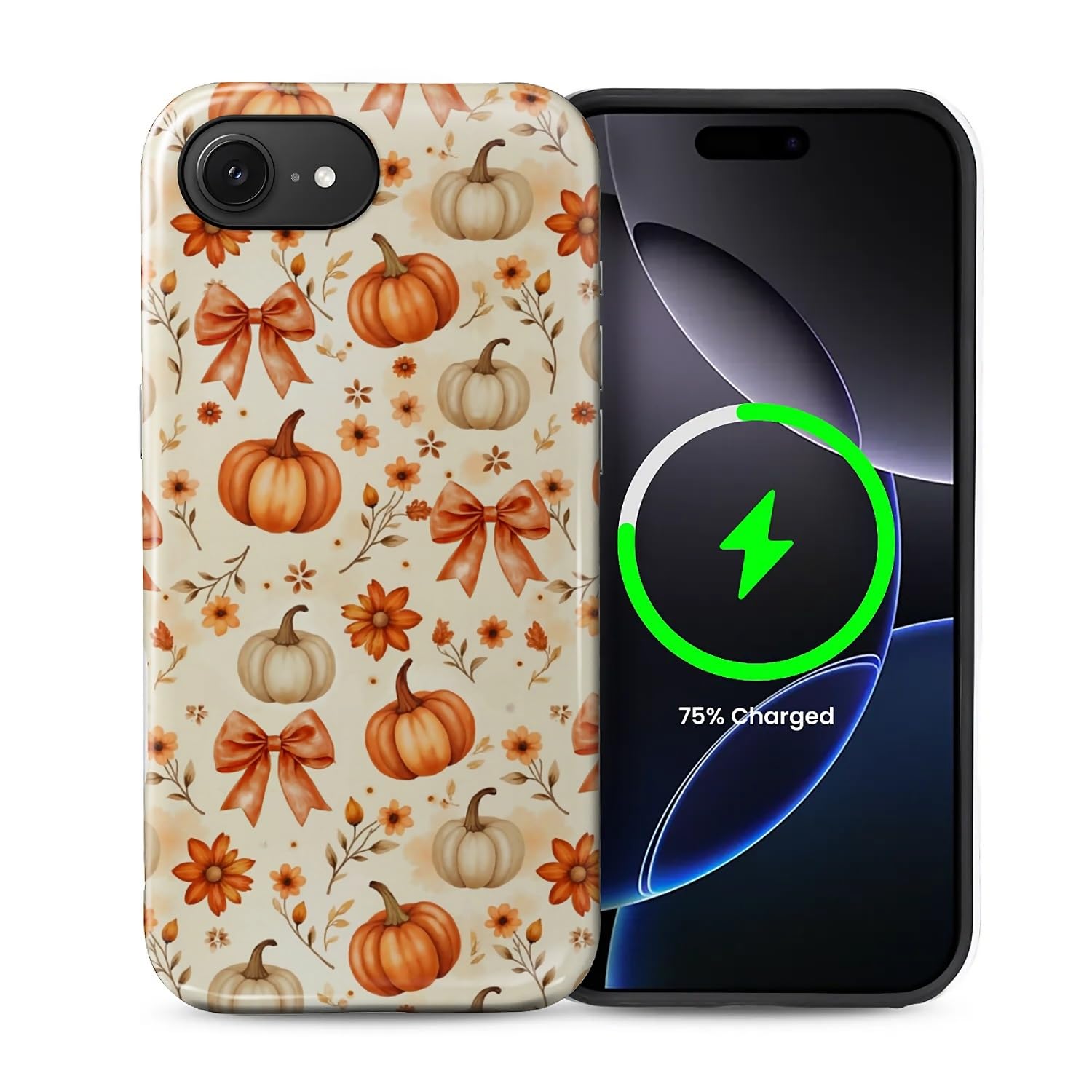 for iPhone 16E Case for Women Girl Men Boy, Compatible with MagSafe, Shockproof Soft Silicone & Hard PC Shell Protective Case for iPhone 16E - Autumn Flower Pumpkin Ribbon Autumn Flower Pumpkin Ribbon IPhone 16e