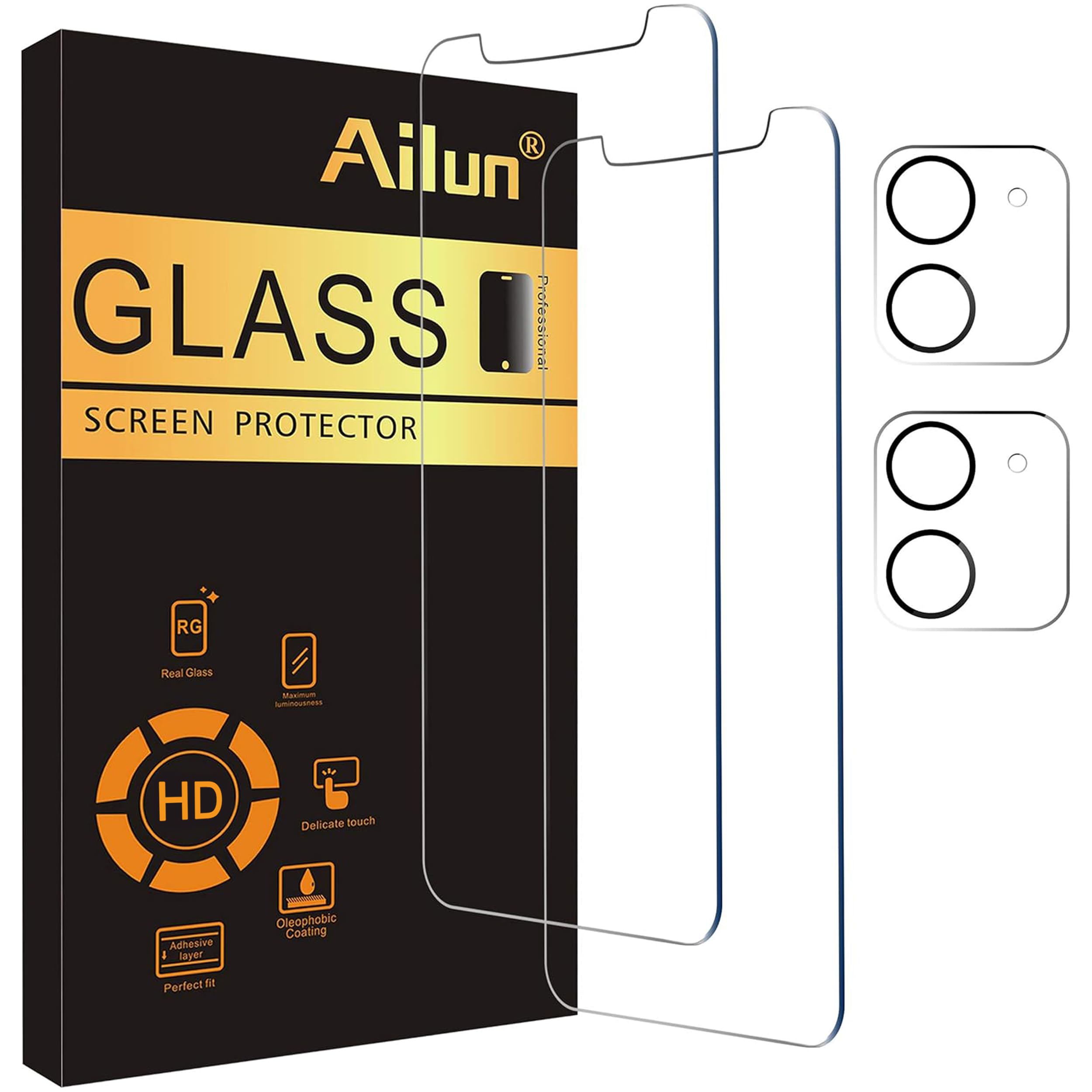 Ailun Screen Protector + Camera Lens Protector for iPhone 12, 2+2 Pack