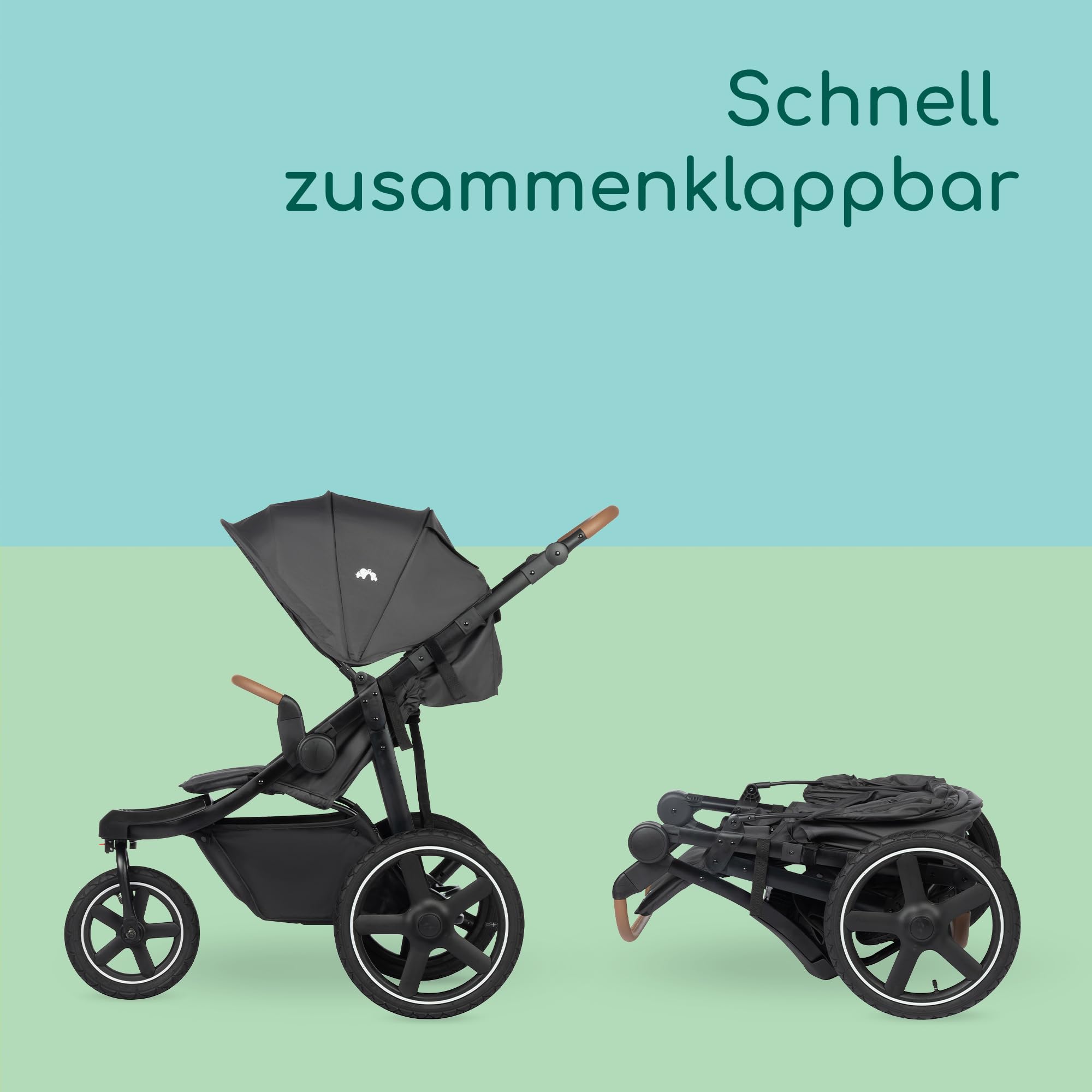 Bebeconfort Cloudy, All-Terrain-Baby Stroller, 0–4 Jahre (max. 22kg), verstellbar, schnell zusammenklappbar, 3 große Kinderwagen Luftreifen, verstellbarer Schieber, geräumiger Korb, Mineral Graphite
