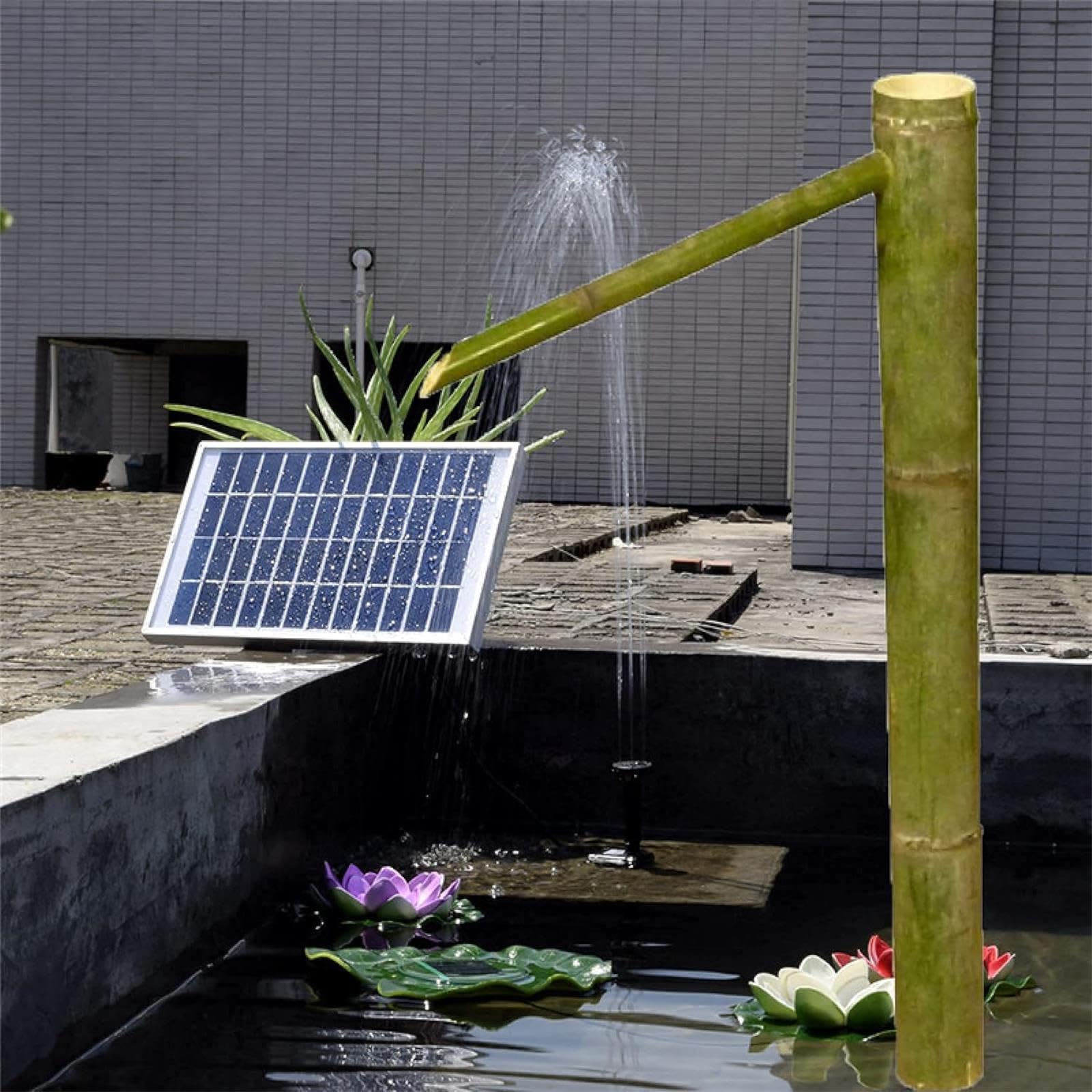Fontana Solare, Fontana da Giardino in bambù Naturale Resistente alle spaccature, Fontana d'Acqua Zen Feng Shui, Decorazione con Acqua Corrente per Esterni, per Prati, Giardini e Cortili.