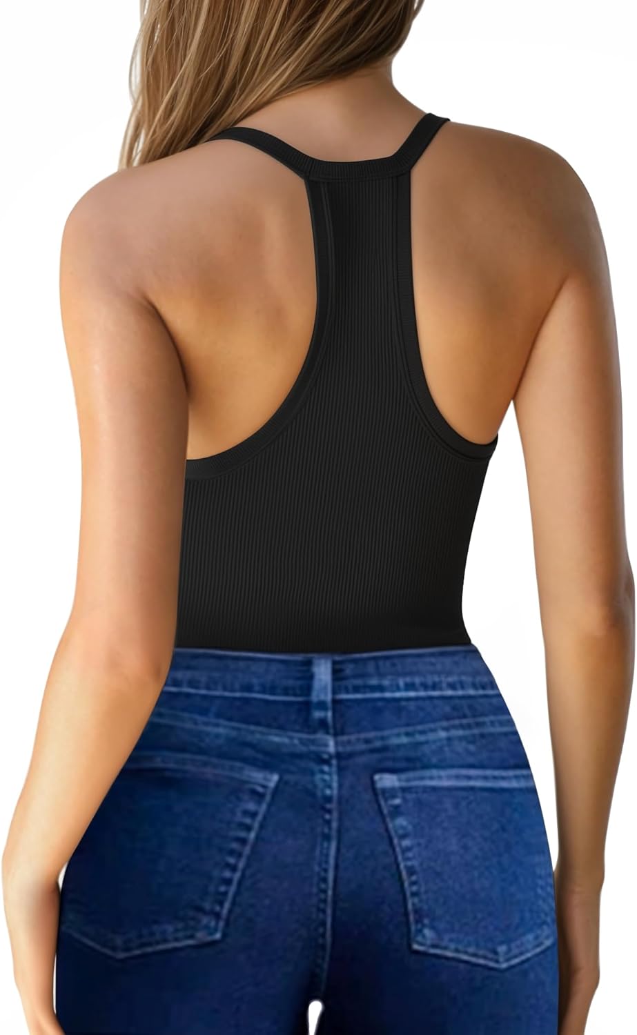 MANGOPOP Women's V Neck Tank Top Bodysuits Racerback Slim Fit Sleeveless Body suit Sexy Spaghetti Strap Ribbed Tops - Image 4