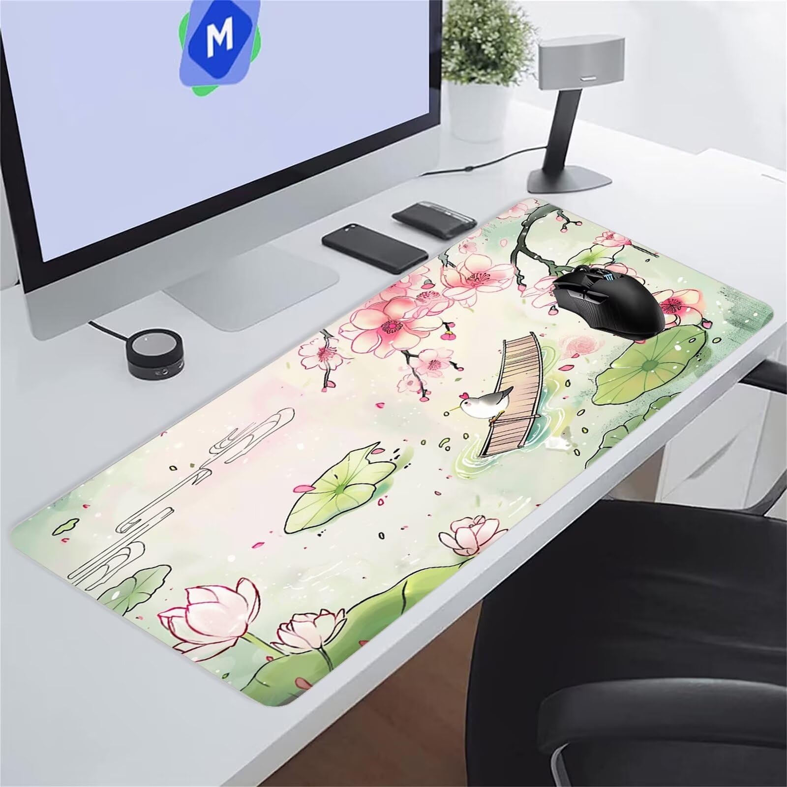 Animaux Lotus Rose Grand Tapis de Souris de Jeu 1500x800x3 mm Tapis de Souris XXL Gaming avec Bords Cousus Grand Tapis de Bureau Antidérapant pour Clavier et Souris