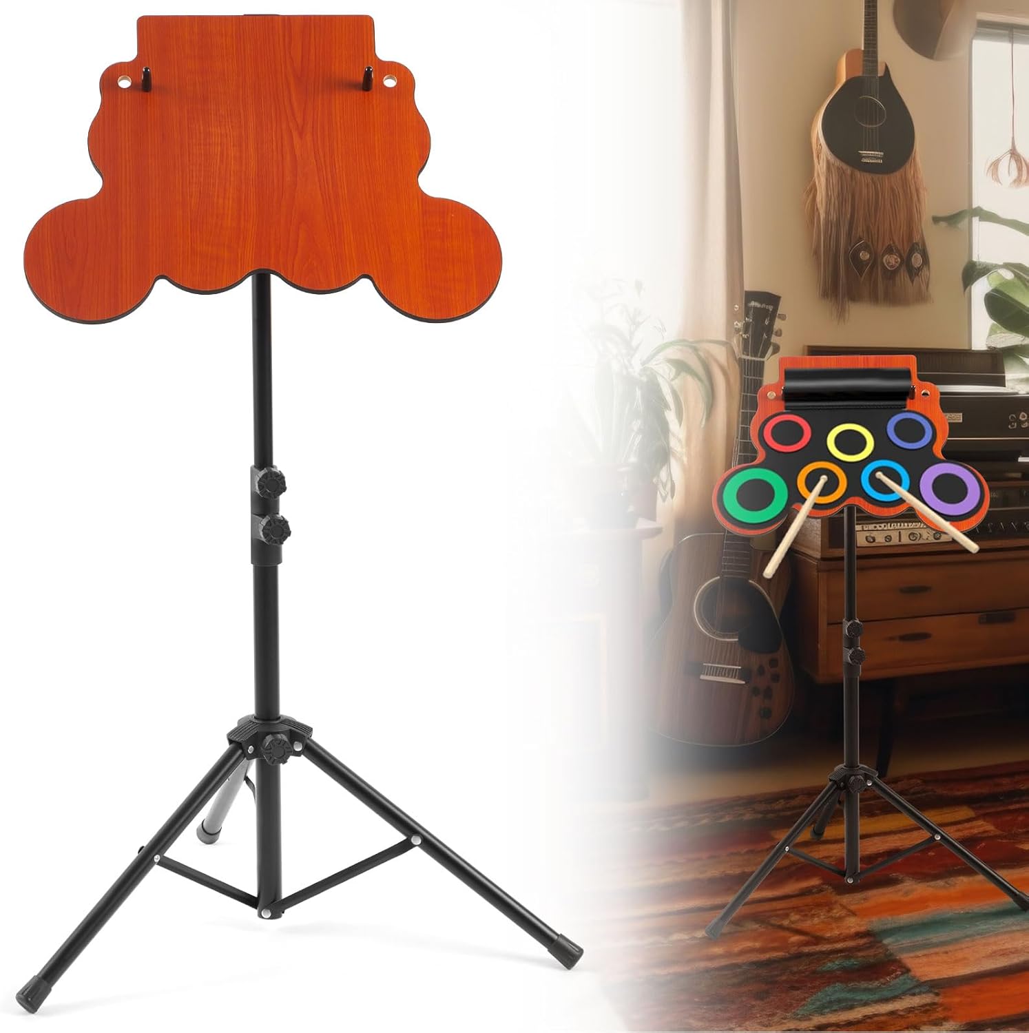 7-pad Electronic Drum Pad Stand, Adjustable Pad Stand with Height 23 to 47 Inches for 7-pad Roll-up Electronic Drum Set Gifts for Boys Girls