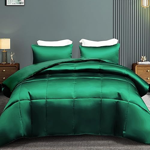 Miniatura 1 de Whale Flotilla Juego de ropa de cama reversible de 3 piezas, suave y sedoso, lujoso, de satén, tamaño matrimonial con 2 fundas de almohada de satén,