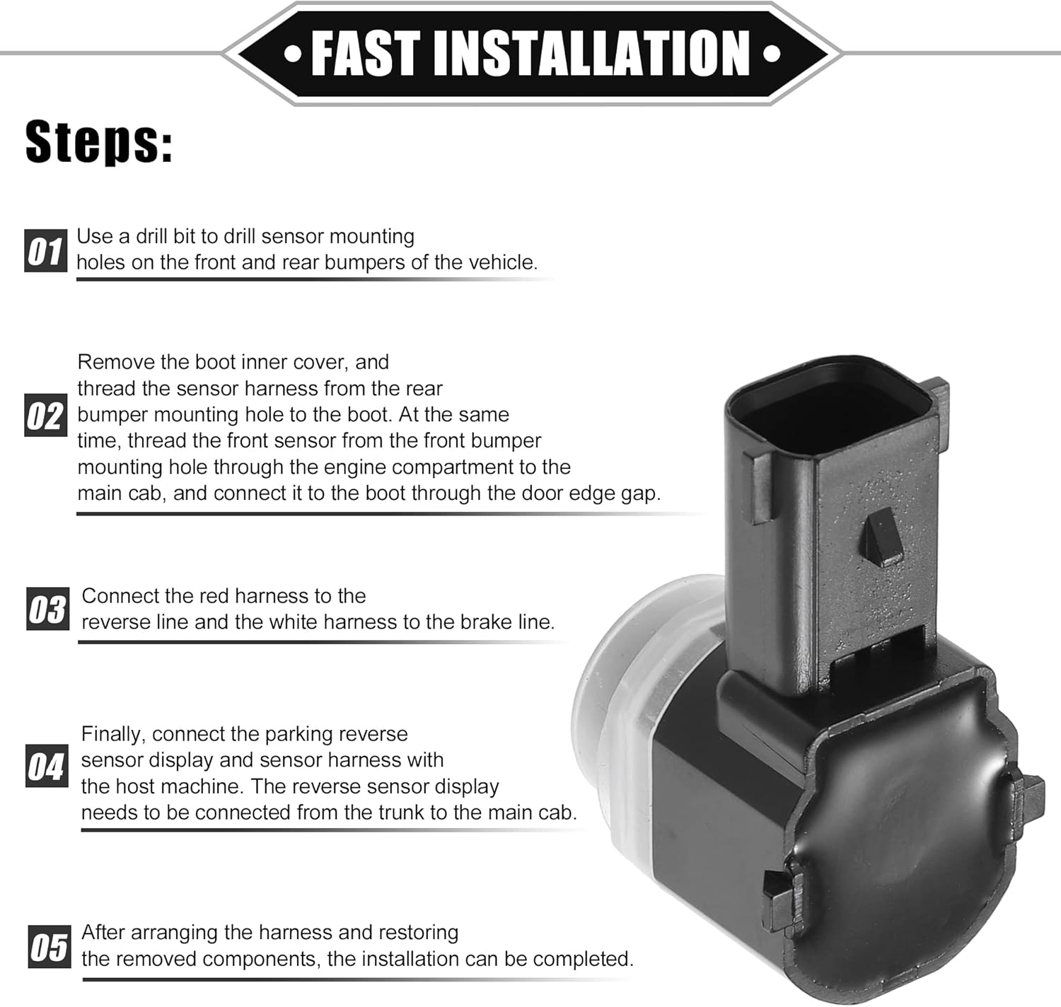 4 Pcs Reverse Parking Assist Sensor Compatible for Ford Explorer 2011-2015, for Ford Flex 2013-2019, Durable ABS Plastic Black Rear Bumper Parking Assist Sensor