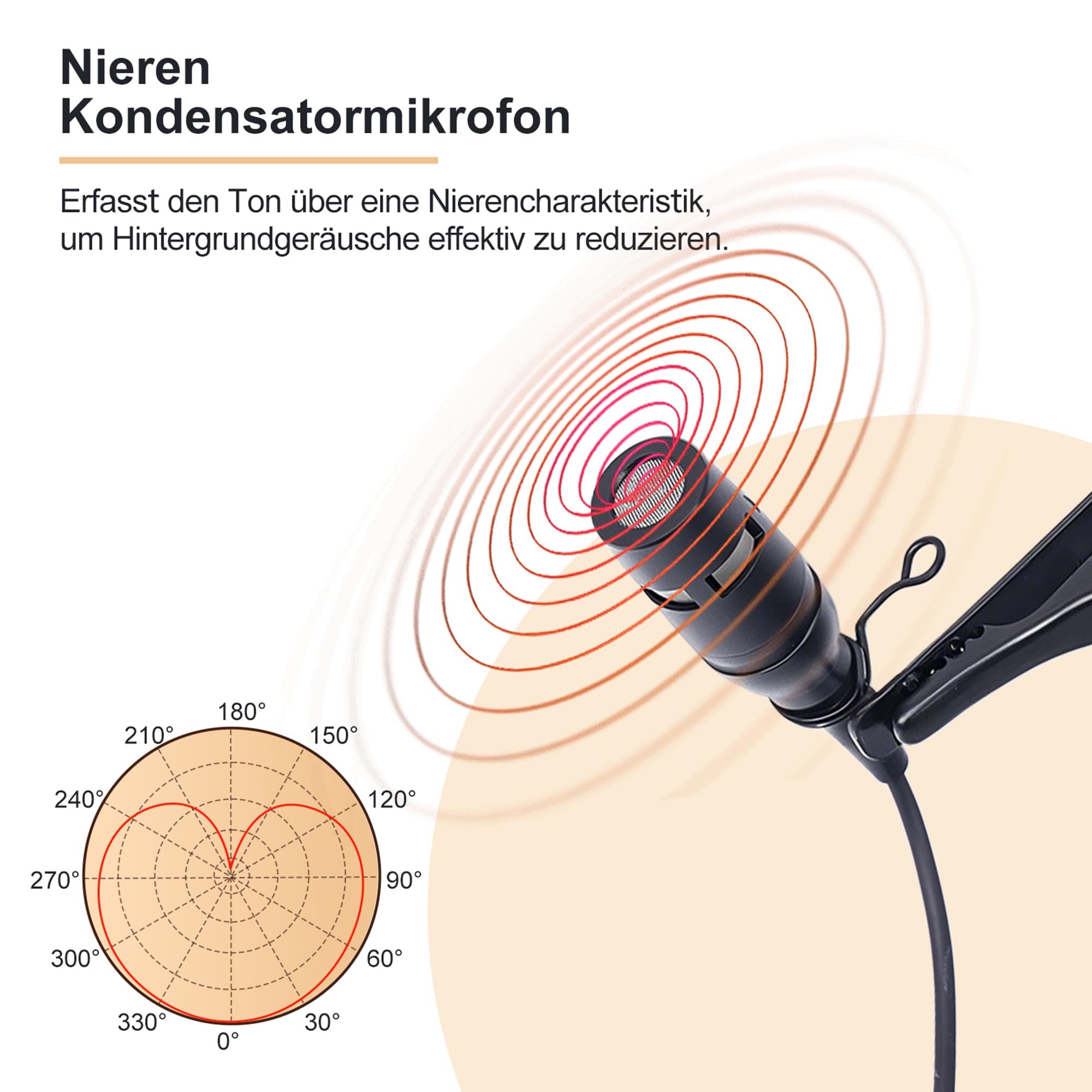 Lavalier-Mikrofon, Nieren-Kondensator Ansteckmikrofon kompatibel mit AKG/Samson Wireless Systemen, Mini 3 Pin XLR Stecker, ideal für Vorträge, Theater und Schauspieler
