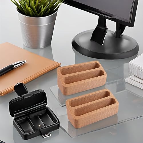 Miniatura 5 de AUEAR, Paquete de 2 tarjeteros de madera para tarjetas de visita con 2 rejillas para escritorio de oficina
