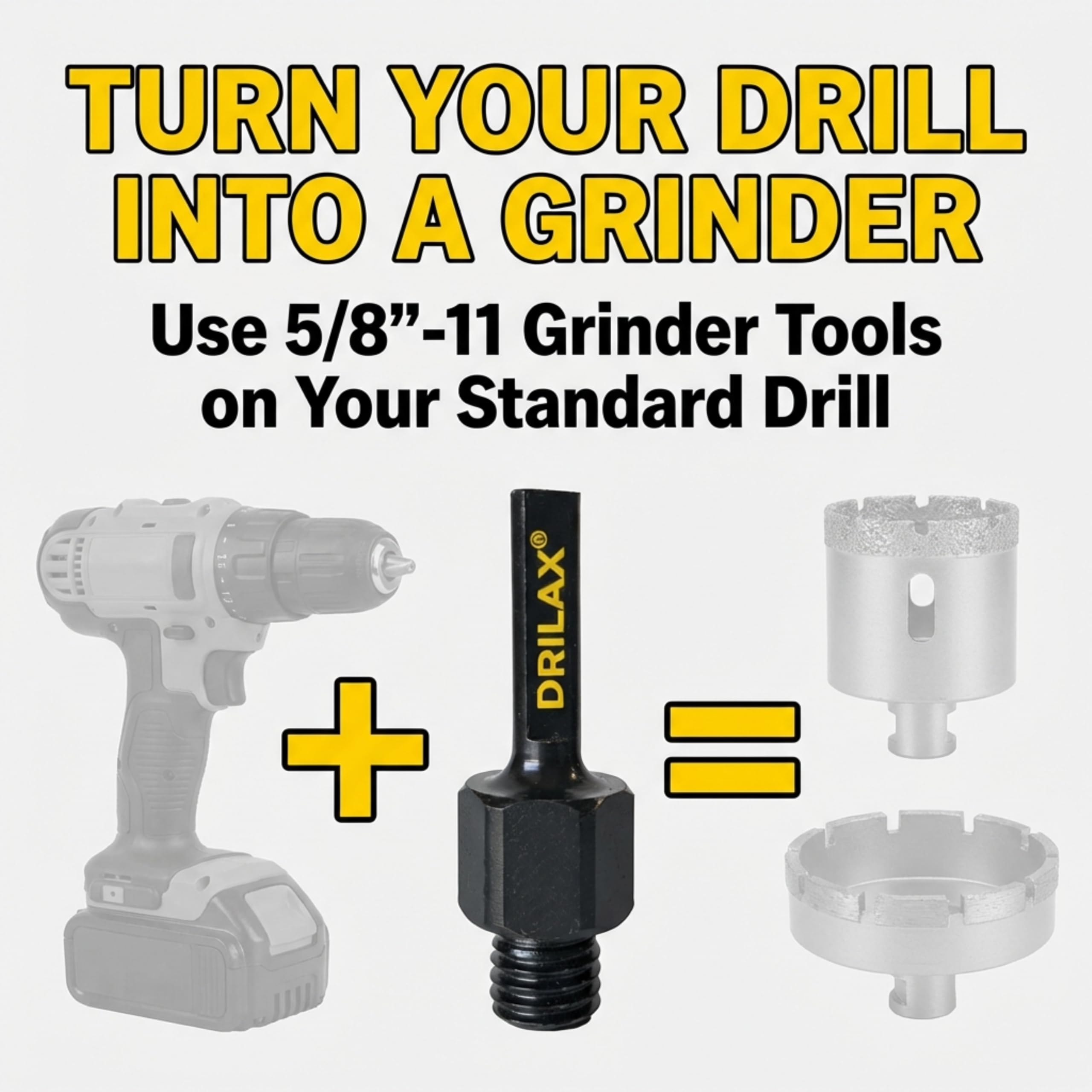Drilax 5/8"-11 to 3/8" Drill Adapter – Converts Angle Grinder Accessories to Standard Cordless Drills | for Diamond Hole Saws, Grinding Cups & Polishing Pads — Amazon image 2