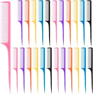 Yaomiao 24 Pcs Rat Tail Combs Bulk Braiding Comb for Woman Parting Combs Hair Colored Teasing Pin Tailcombs Styling Tailcombs with Thin and Long Handle Men Hair Stylist Salon Supplies, 6 Colors