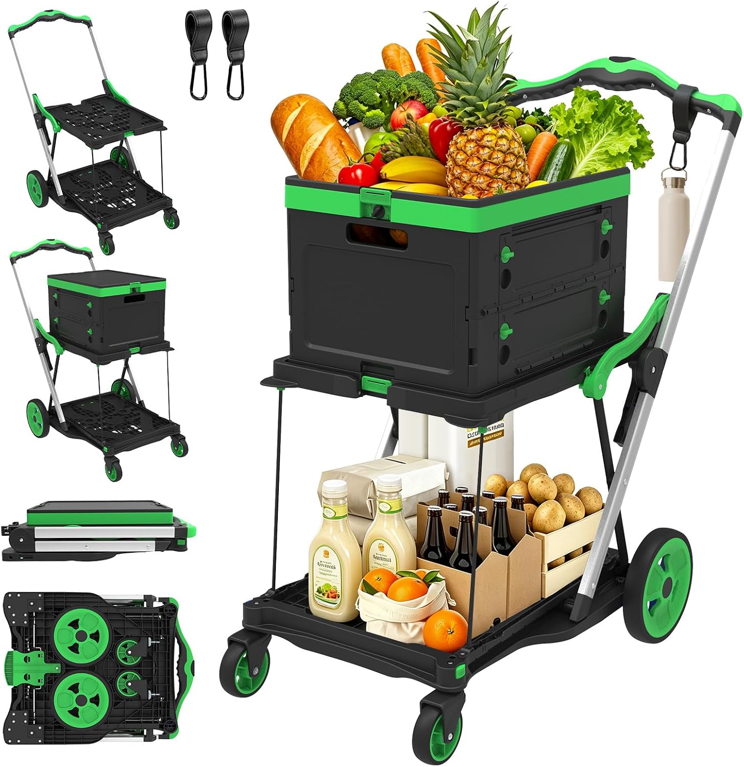 Collapsible Shopping Cart with Wheels, 220 lbs Capacity Grocery Cart