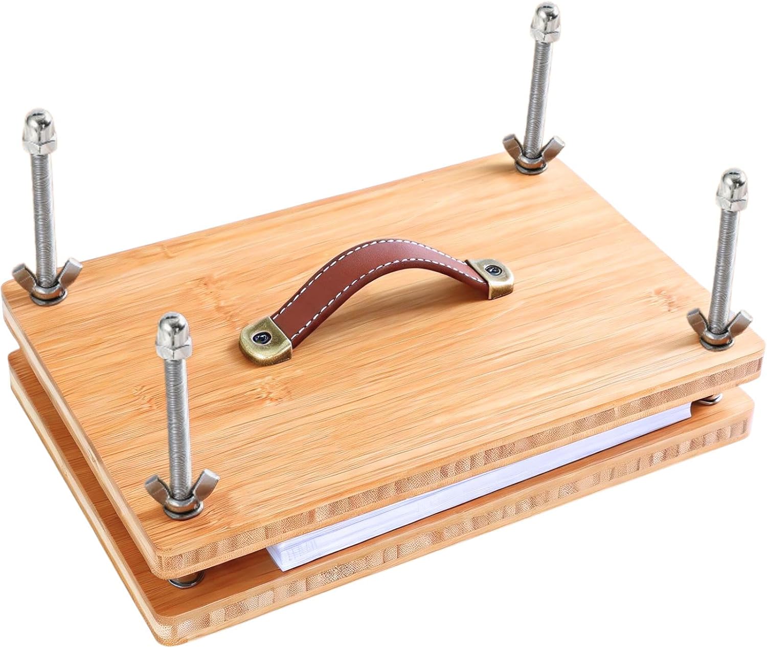 Bamboo Book Press for Beginners & Hobbyists, 11.8x7.7 Inch Portable Bookbinding Press with Adjustable Pressure Handle, DIY Book Binding Tool for Paper Flattening, Flower Pressing & Craft Projects