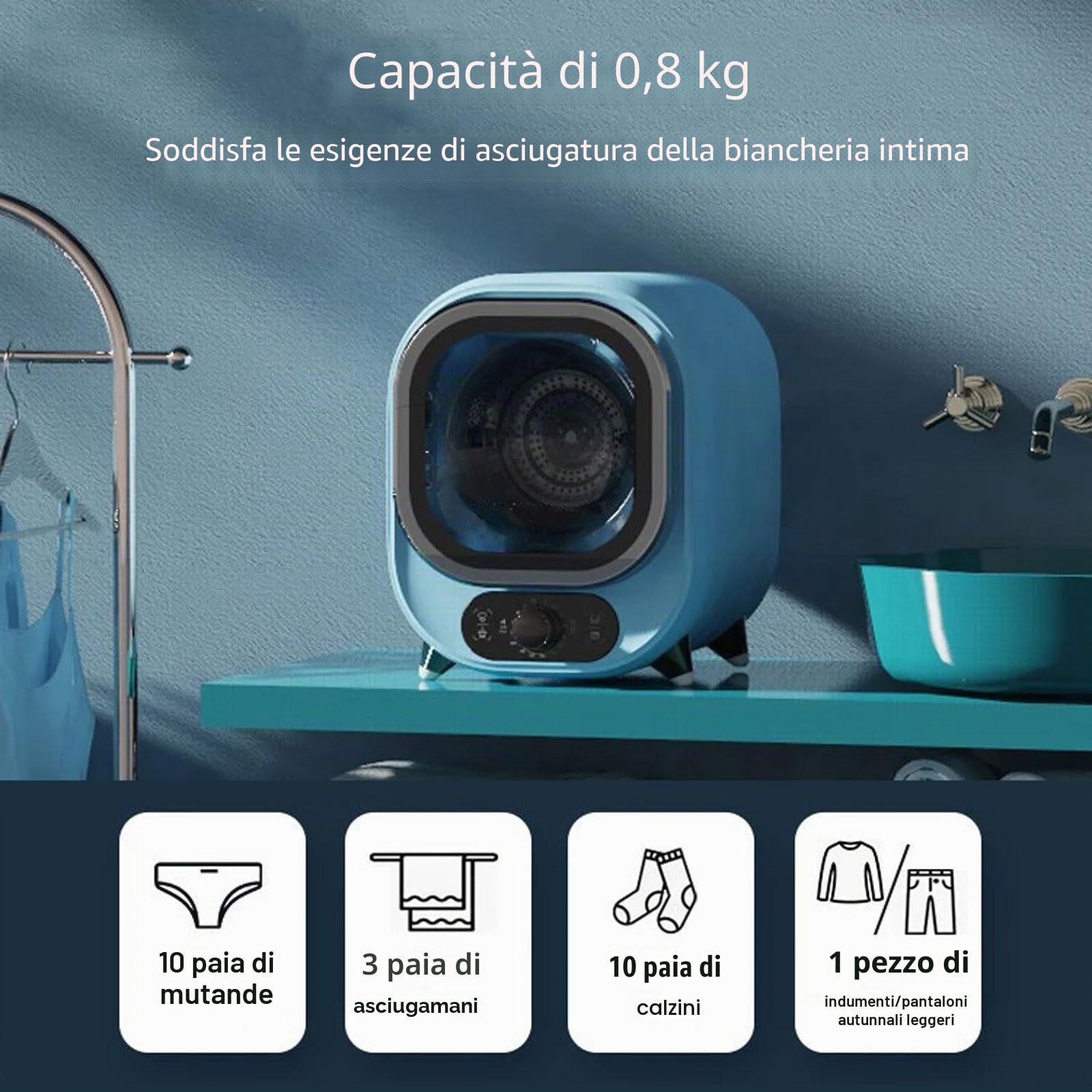 Asciugatrice Piccola, asciugatrice a condensatore Portatile da 3 kg, Mini asciugatrice con 5 modalità di Asciugatura Automatica, for Uso da banco o a Parete (Color : Green)