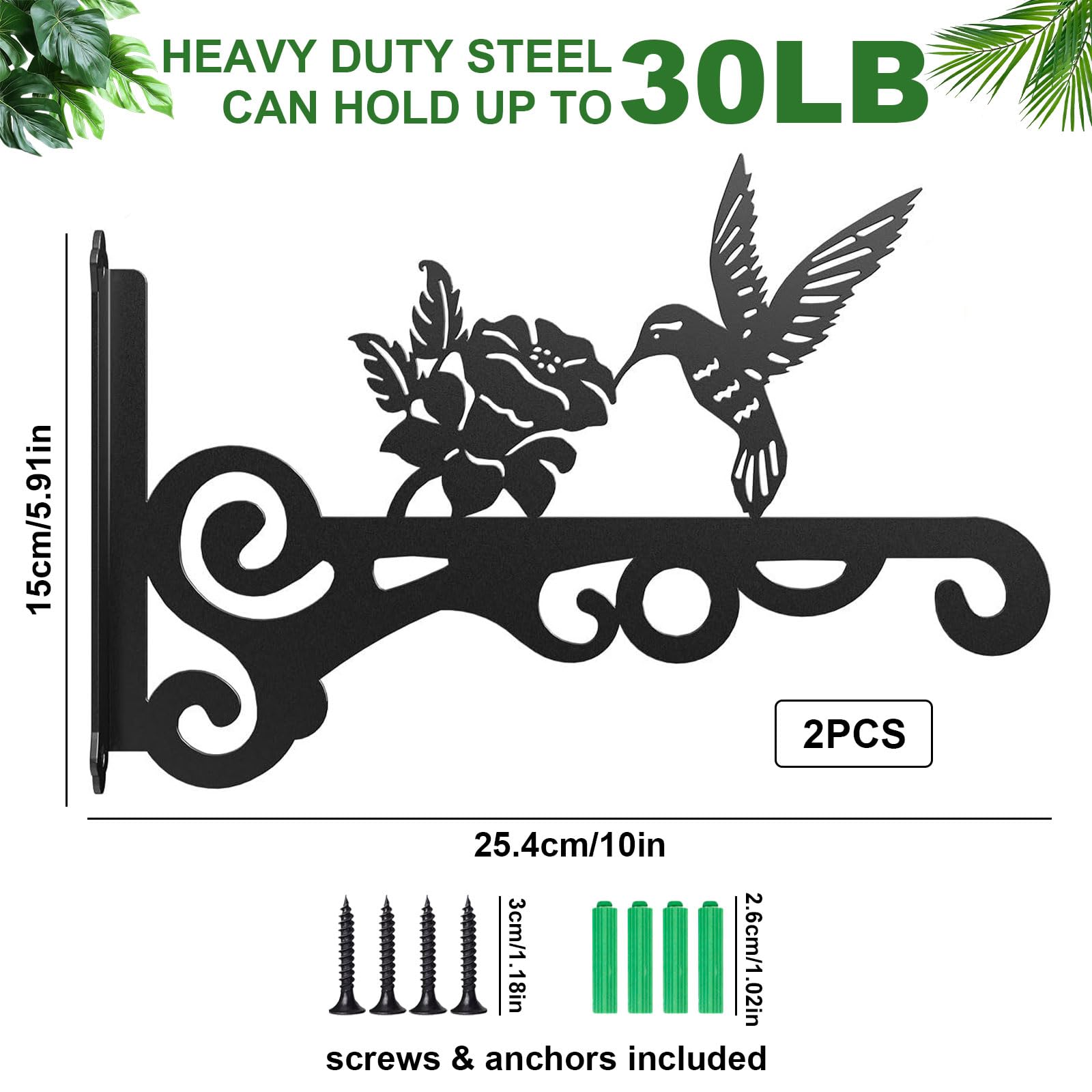 2 Piezas Ganchos de Pared para Macetas Colgantes, 25 cm Soporte para Plantas, Gancho para Macetas con Tornillos, Soporte para Macetas Colgantes Exterior para Colgar Plantas Linterna Cesta