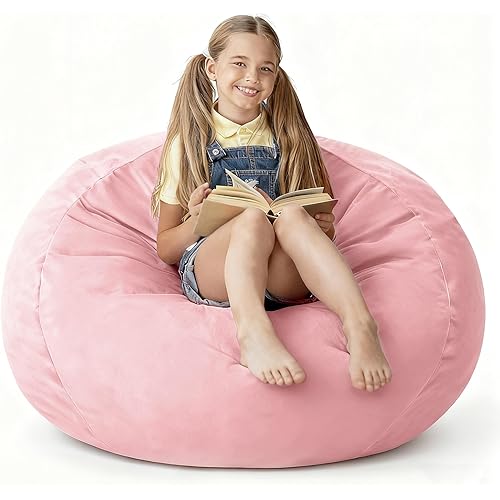 2FT Bean Bag Chair with Ultra Soft Velvet Cover Bean Bag Sofa with Memory Foam Bean Bag Chairs with Large Size Lazy Sofa for Dorm Office Living Room Bedroom Light Pink 2'