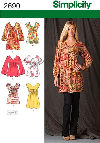 Simplicity Patrón de costura 2690 Misses tops y vestidos, H5 (6-8-10-12-14)