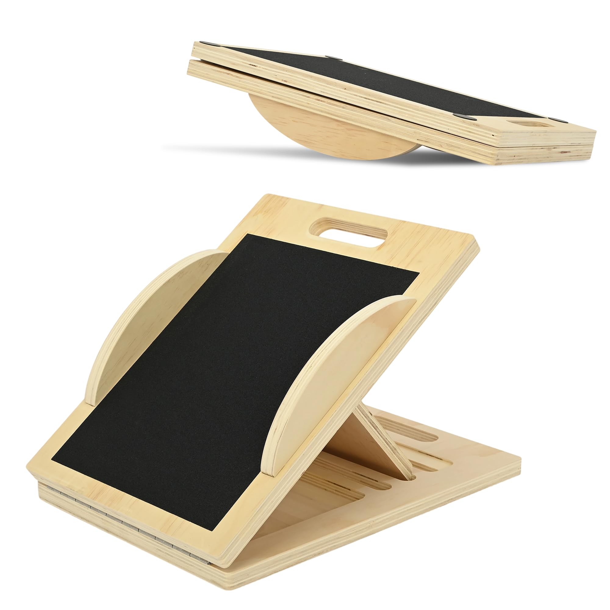 rloao Professionale Wooden Slant Board Adult, 2-in-1 Slant Board for Stretcher & Balance with Adjustable Angle and Side Handle, Non-Slip Calf Stretcher for Squats Leg Knee Ankle Stretching