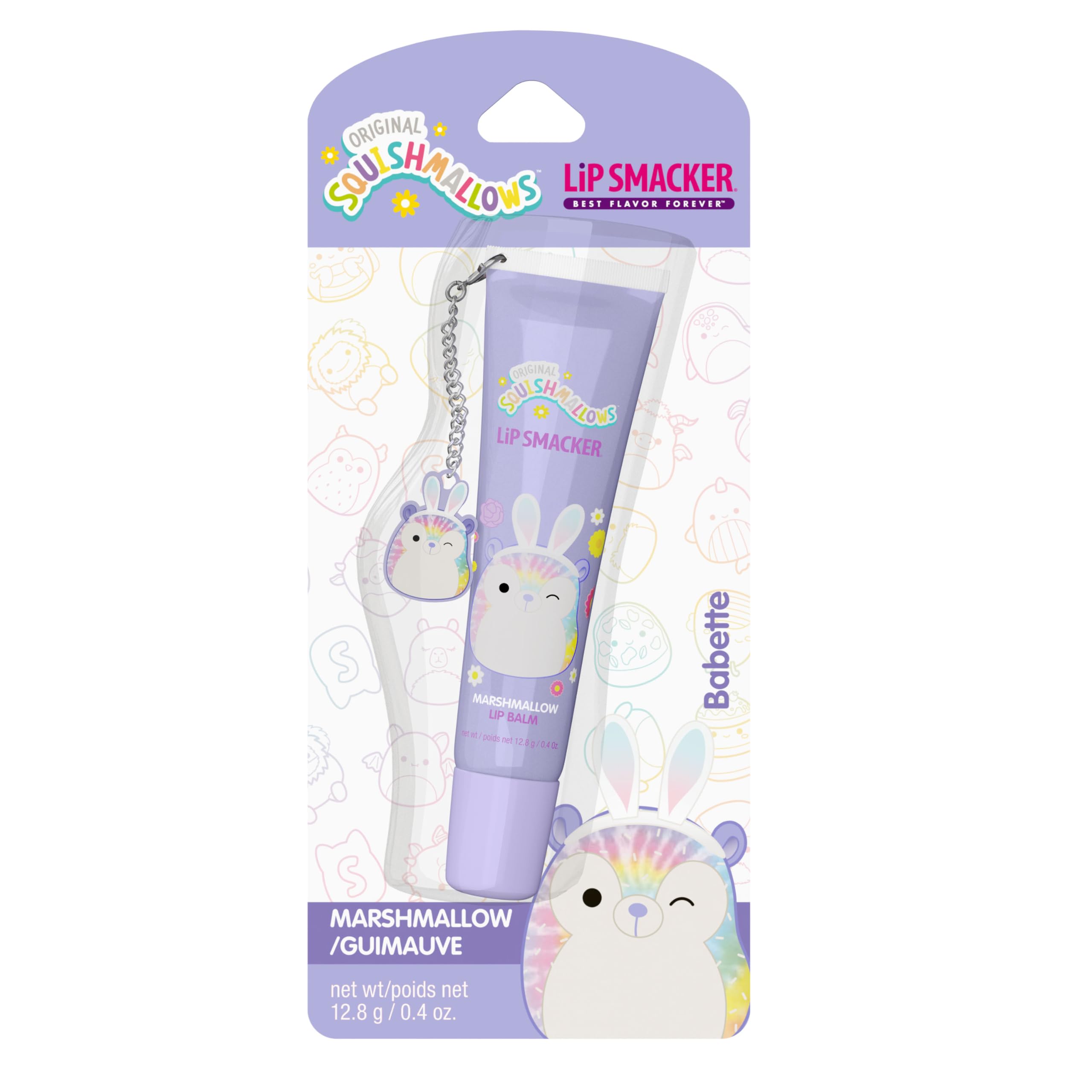 Lip Smacker Squishmallows Lip Balm, Marshmallow (Babette), Limited Edition Easter Basket Stuffer, Flavored & Scented Lip Balm with Charm, Collectible Spring Gift