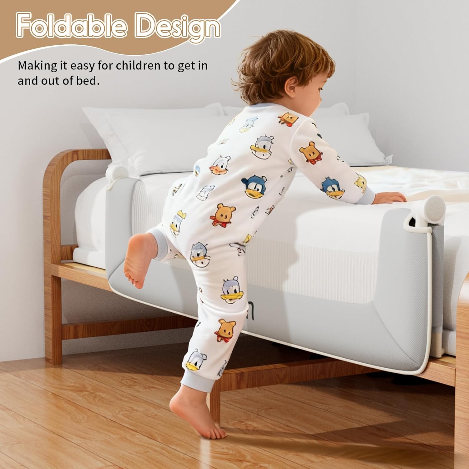 Folding Bed Rail Guard for Toddlers,Safety Toddler Bed Rails,Baby Bed Rails- U-Shape No Drilling Design, Universal Fit for Twin/Full/Queen/King/Bunk Beds (Grey, 75" L x 28" H)