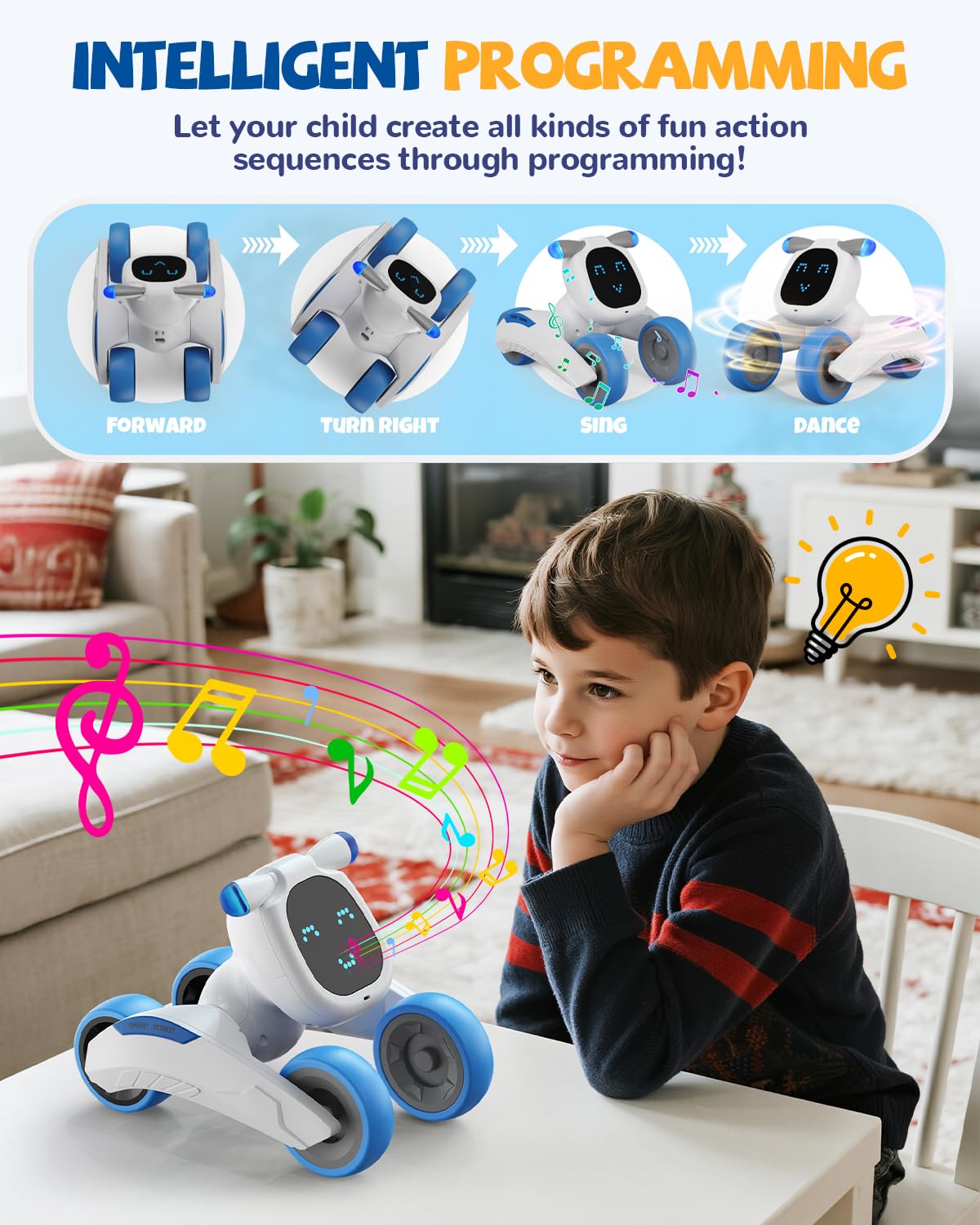 Robot Juguete, Robot Teledirigido para Niños con Expresión LED, Programable, Control por Voz (Solo en inglés), Interactivo Inteligente, Regalo para Niños y Niñas 3 4 5 6 7 8 9 10 11 12 Años