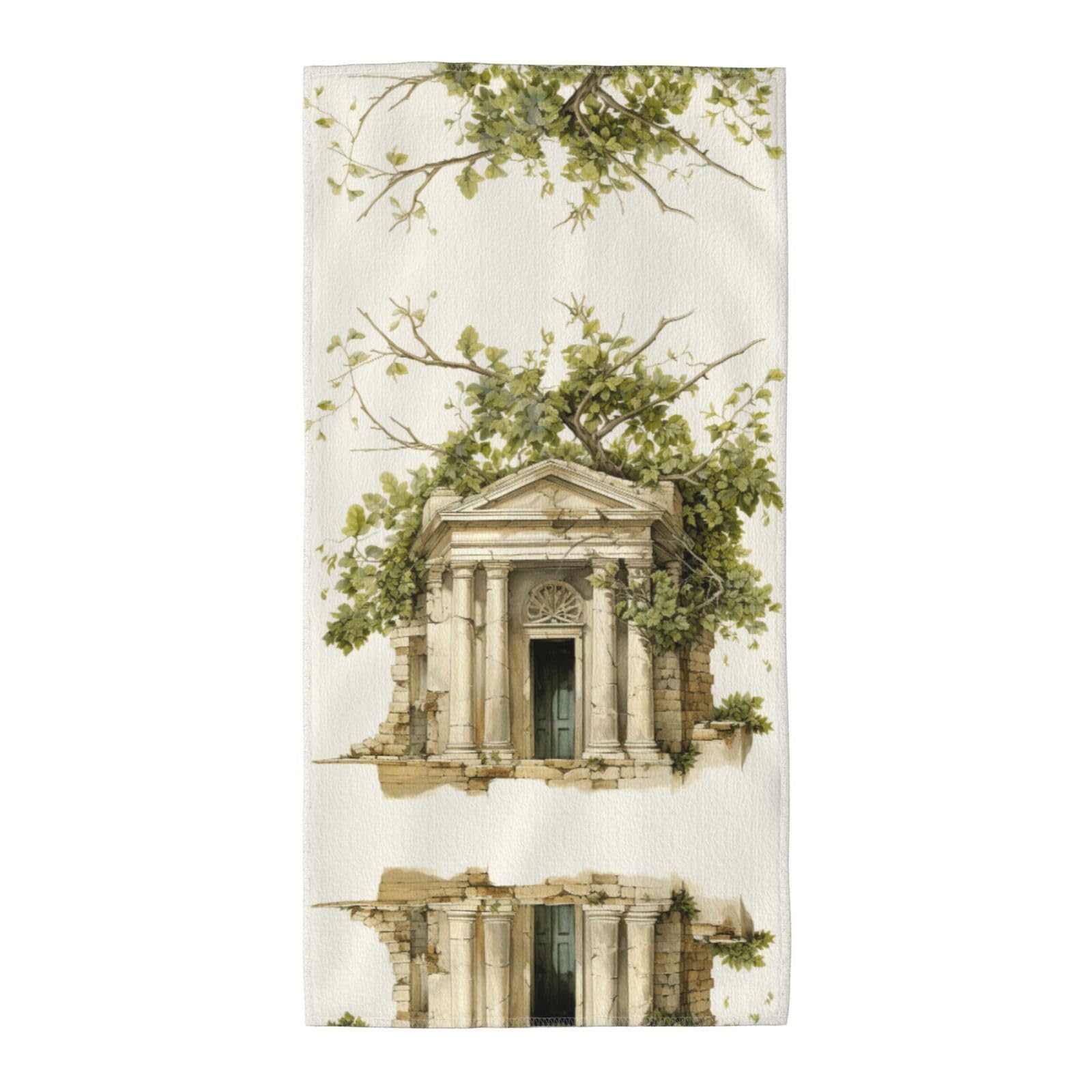 TTIGLHOH Antique Building With Roman Olive Branch And Greek Stylish Printed Long Towel Quick Drying For Gym Camping Daily Use