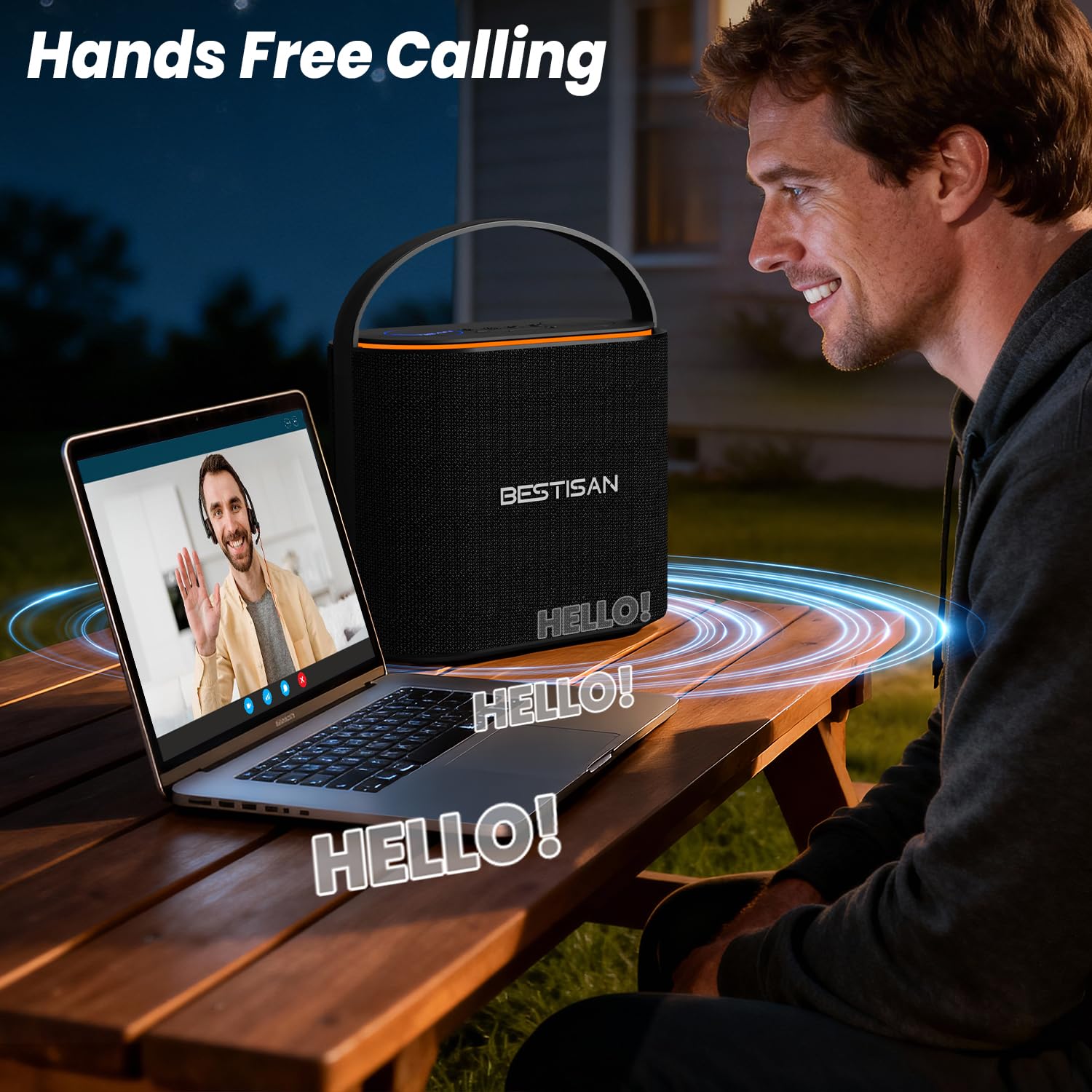 BESTISAN Altavoz Bluetooth de 2.1 canales, altavoz portátil de 90 W máximo, 6 modos de luces RGB, subwoofer de graves profundos de 50 W, TWS, AUX, reproducción de disco USB, llamada manos libres