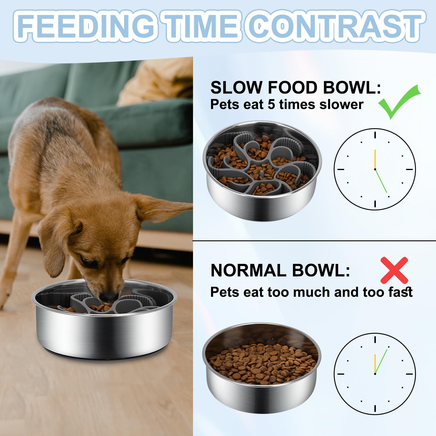 2-in-1 Slow Feeder Dog Bowls, Stainless Steel Pet Bowls with Silicone Feeder Insert, Removable Non-Slip Rubber Base for Dogs to Slow Down Eating (Small Breed) - image 3