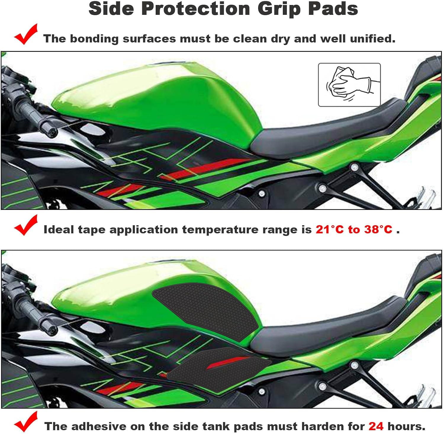 Motorcycle Anti Slip Tank Pad Tank Grips for Ninja ZX6R 636 2013-2026