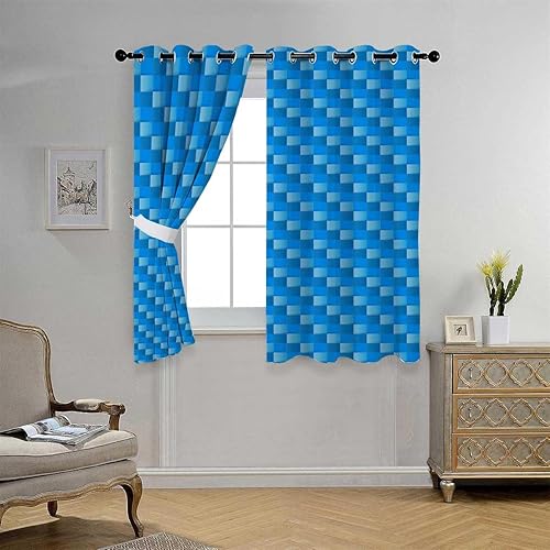 Miniatura 2 de Thermal Curtains for Summer Heat Dark Blue Geometry Lattice Line Modern Blackout Curtain for Door Cortinas para Ventanas De Cuarto 110Inch Width by