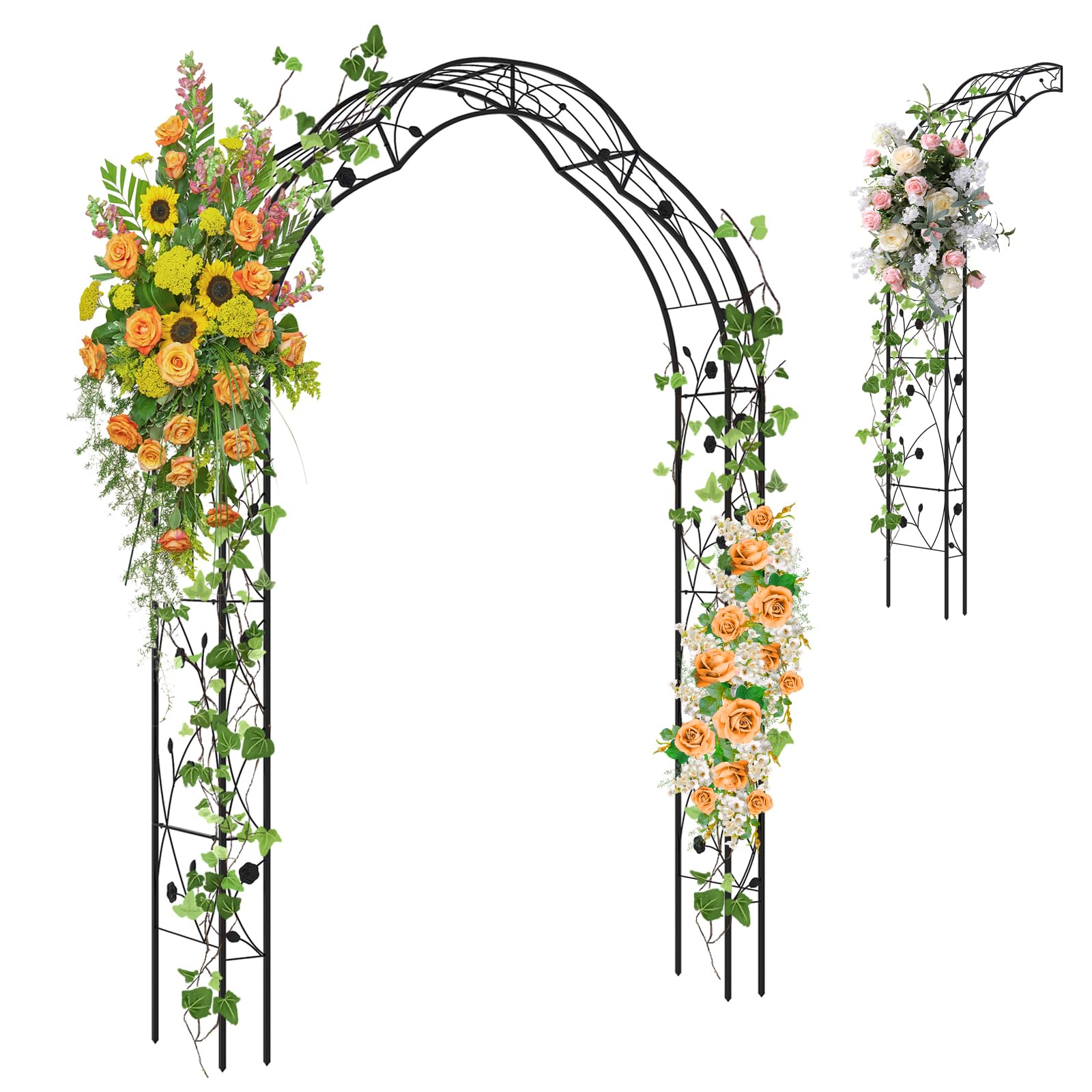 COSTWAY Rosenbogen halbrund, Gartenbogen Metall für Kletterpflanzen, 2 Halbbögen Garten, Torbogen Rosengitter Rankhilfe, Rankgitter Rosenspalier, für Veranda Hochzeit Partys, 150x40,5x251,5cm, Schwarz
