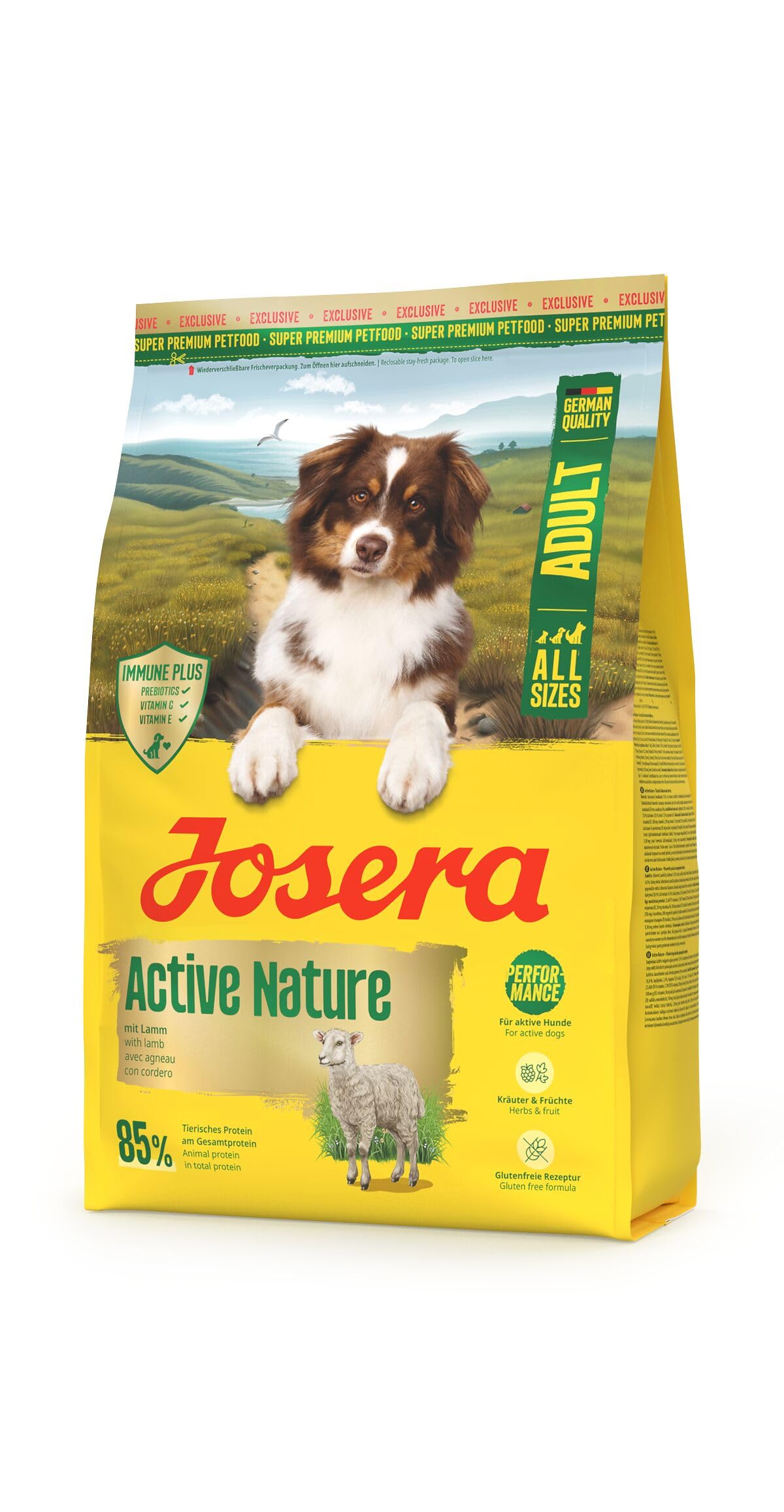 Josera Active Nature complete dry dog food | Active dogs High meat | Gluten free | Herbs & fruits | Joint support | Immune Plus | 3kg