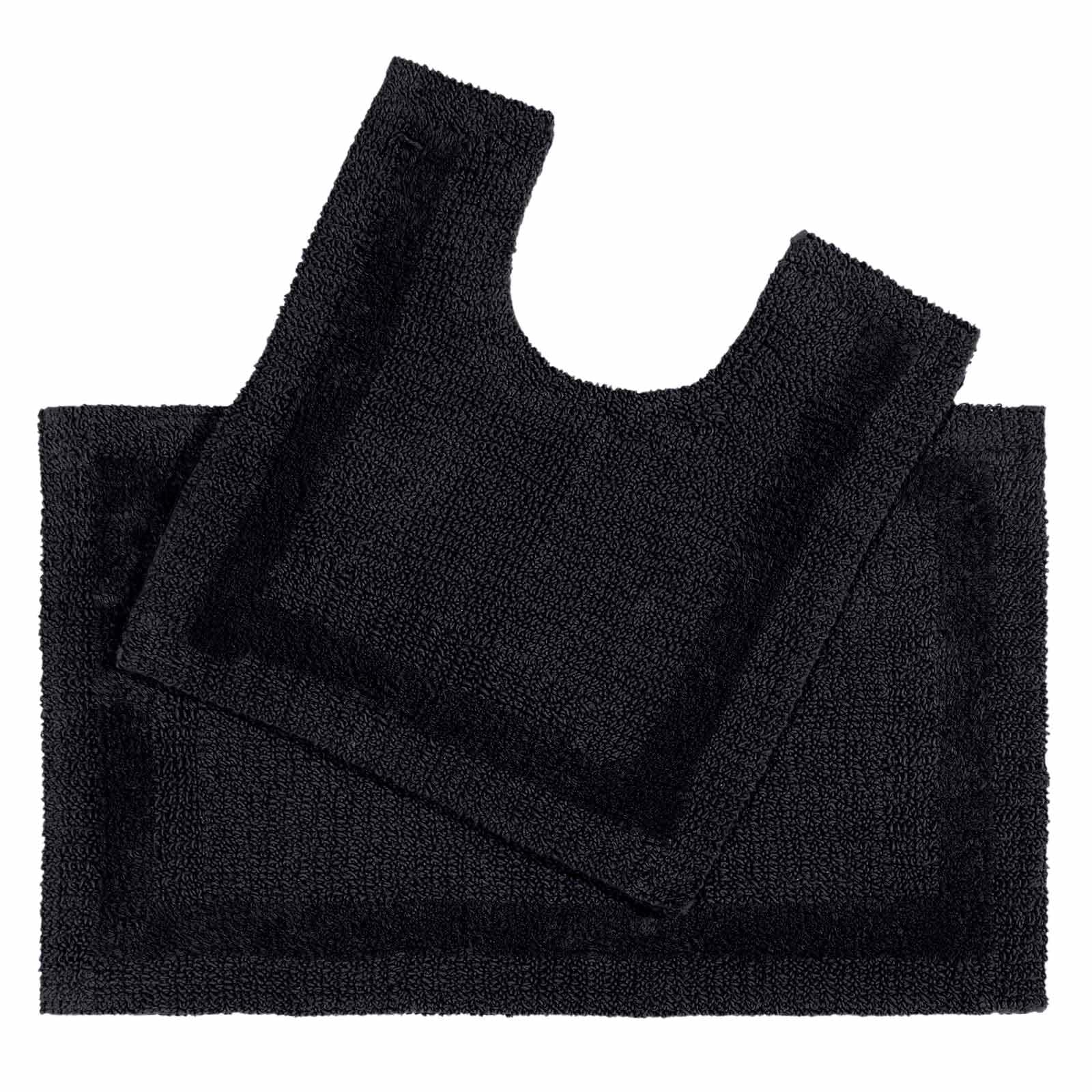 HOMESCAPES Bath Mat Set, Luxury 1600gsm Extra Soft 100% Cotton, Reversible Bathroom Mat Sets 2 Piece, Washable, Non-Slip, Super Absorbent, Quick-Dry, Black Bathroom Rug with Toilet Rug โ image 1