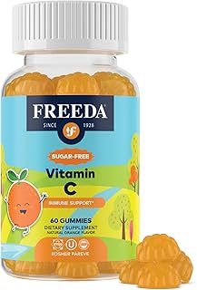 FREEDA Vitamin C Kids Vitamin C Gummies - Kids Sugar Free VIT C Gummy Chewable for Adults, Teens & Children - Certified Kosher, Delicious Orange Flavor, Zero Sugar Immune Support Supplement (60 Ct)