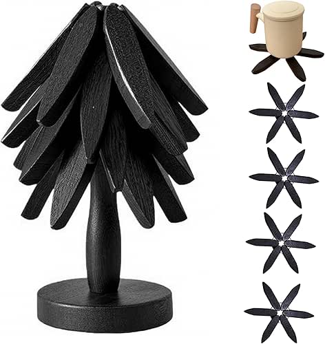 Natural Foldable Black Walnut Wooden Trivet Set - 4 Trivets