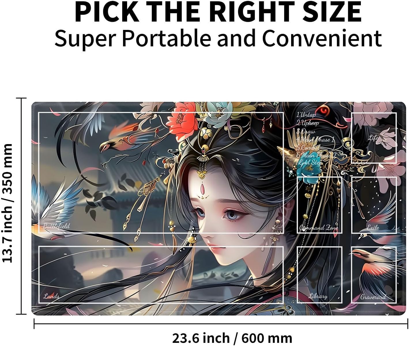 MTG Playmat Board Game Mouse Pad Play Mat with Gaming Area for MTG TCG CCG Cards Gaming Big Table Card Game Mats Deck Playmat Computer Desk Mat-Oriental Charm Classical Beauty Girl